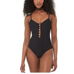 Womens XXL Freshwater O-Ring Cutout Black One-Piece Swimsuit Adj Straps Beach